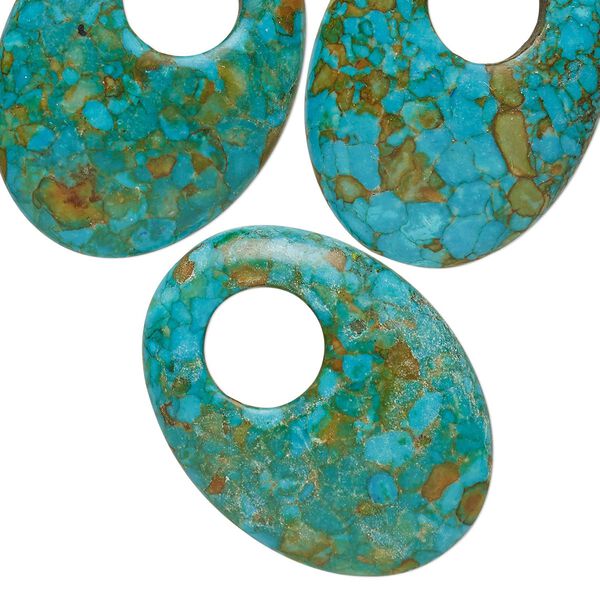 Mosaic "turquoise" (magnesite) 1pkg3, oval go-go component 40x30mm image number 0