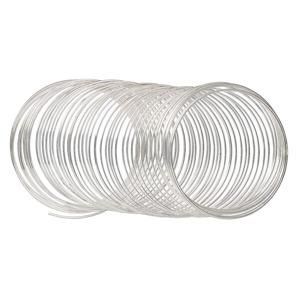 Memory wire 1pkg1 stainless steel, 2-1/4 inch bracelet, 1 ounce 0.65-0.75mm thick, silver plate image number 0