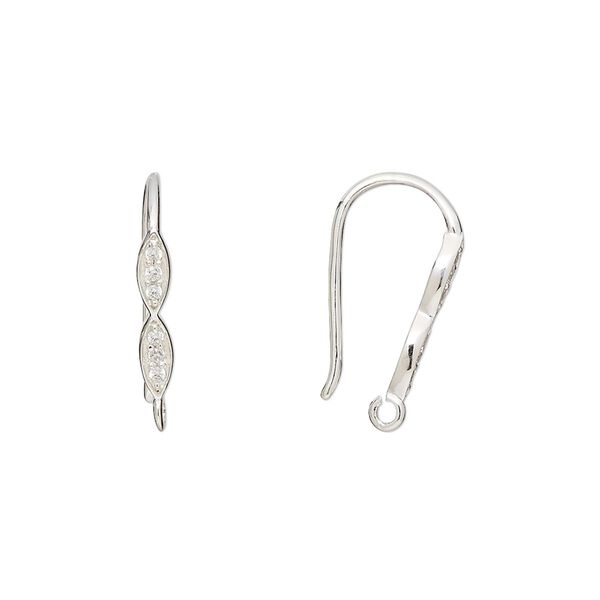 Ear wire fishhook 1pkg2 sterling silver / cubic zirconia, 19mm / 13x3mm hand-cut double marquise / open loop, 18 gauge clear 1 pair image number 0