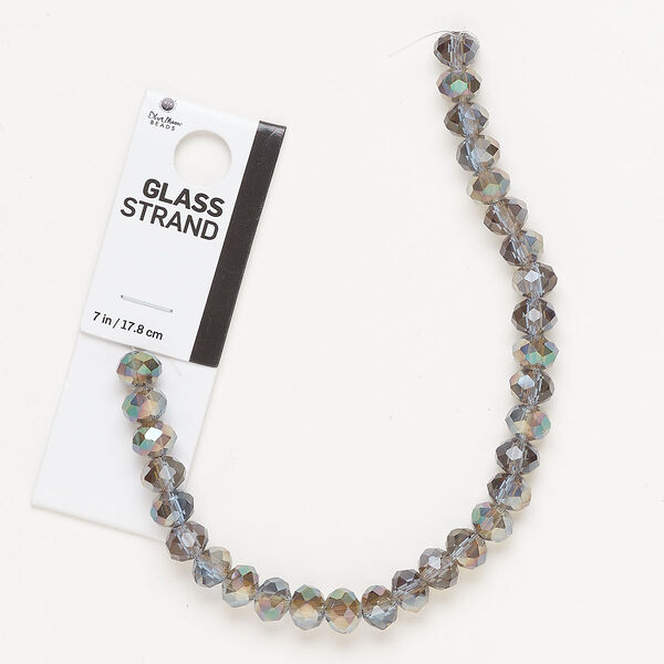 Bead, glass, translucent topaz brown AB, 8x6mm faceted rondelle. Sold per 7-inch strand, approximately 30 beads. image number 0
