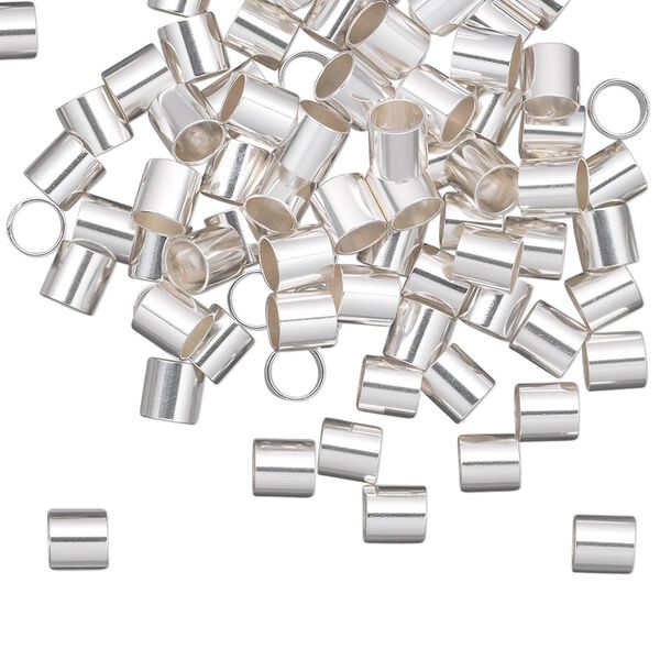 Crimp, sterling silver, 4mm cut tube, 3.5mm inside diameter. Sold per pkg of 100. image number 0