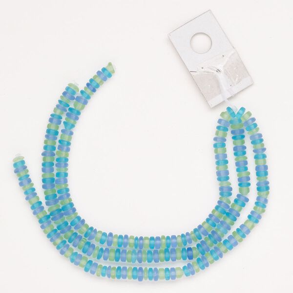 Bead glass 1pk 5x2mm rondelle, matte translucent blue green purple 15 inch image number 0