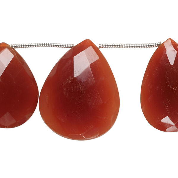 Carnelian 1pkg10, hand-cut top-drilled faceted puffed teardrop bead graduated 17x11mm-26x20mm image number 0