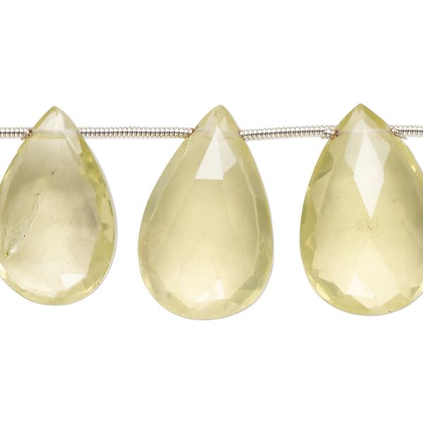 Lemon quartz 1pkg6, hand-cut top-drilled faceted puffed teardrop bead graduated 16x10mm-26x18mm image number 0