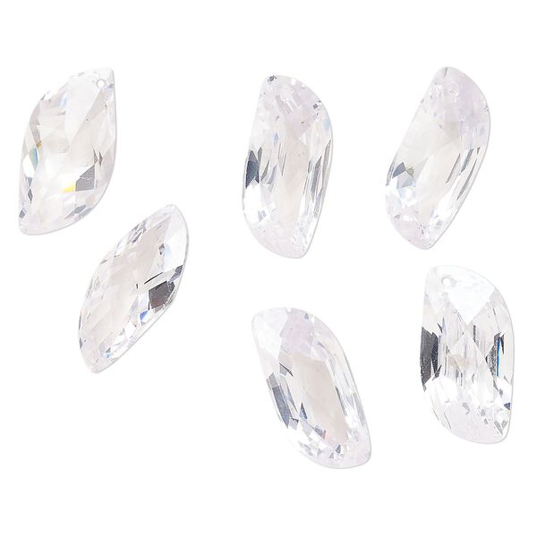 Drop cubic zirconia 6pk 20x10mm faceted curve, translucent blue shade image number 0