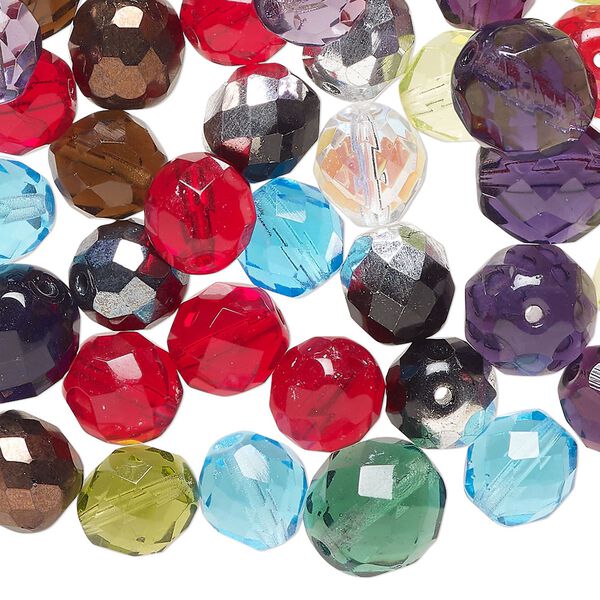 Bead, Czech fire-polished glass, mixed colors, 10-12mm faceted round. Sold per 4-ounce pkg, approximately 80 beads. image number 0