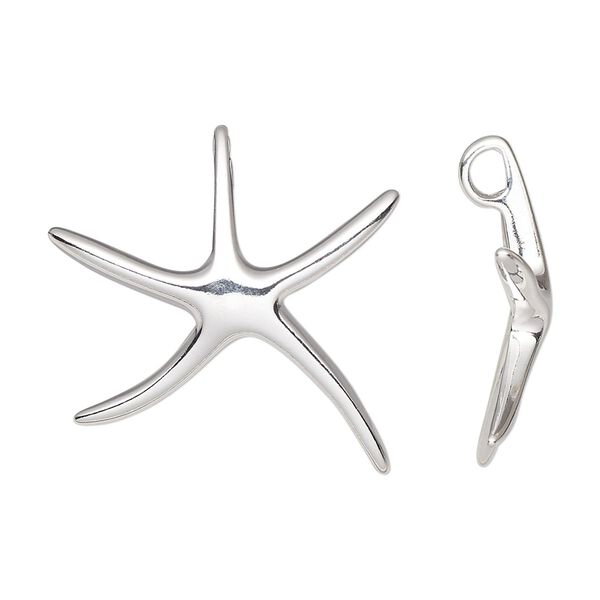 Pendant, sterling silver, 25.5x25mm single-sided starfish. Sold individually. image number 0