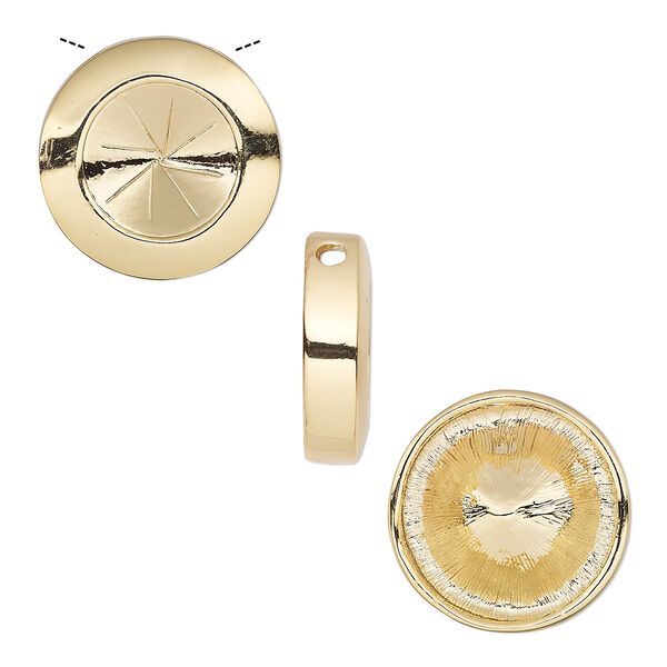 Pendant, Almost Instant Jewelry®, slide, gold-finished "pewter" (zinc-based alloy), 22mm single-sided round with 14mm rivoli setting. Sold individually. image number 0