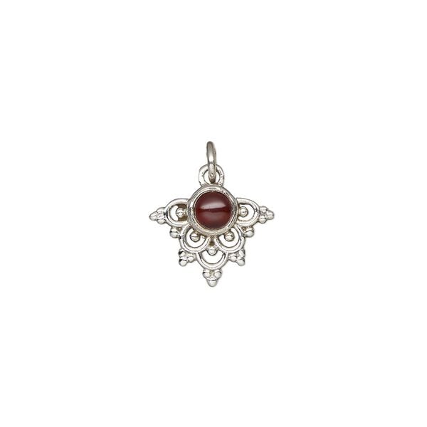 Garnet / sterling silver 1pkg1, antiqued drop natural 13x11mm image number 0