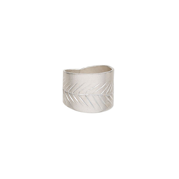 Ring, Hill Tribes, silver-plated copper, 15mm wide with feather design, size 7-1/2. Sold individually. image number 0