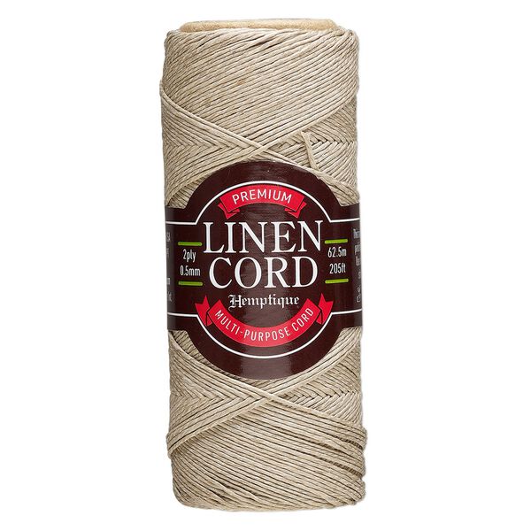 Cord, Hemptique®, linen, natural, 0.5mm 2-ply, 10-pound test. Sold per 205-foot spool. image number 0