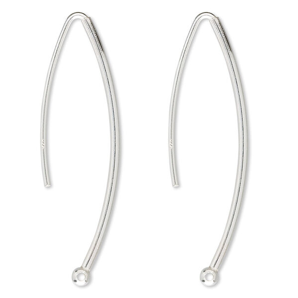 Ear wire, sterling silver, 43mm smooth marquise with 3mm ball, 19 gauge. Sold per pair. image number 0