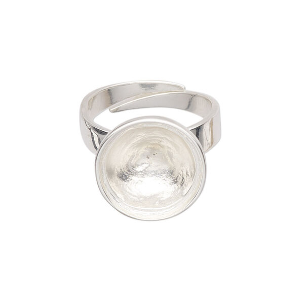 Ring, Almost Instant Jewelry®, sterling silver, 15.5mm wide with 14mm rivoli setting, adjustable from size 7 to 8. Sold individually. image number 0