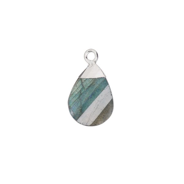 Labradorite / sterling silver 1pkg1, electroplated hand-cut flat faceted twisted teardrop drop natural 13x9mm image number 0