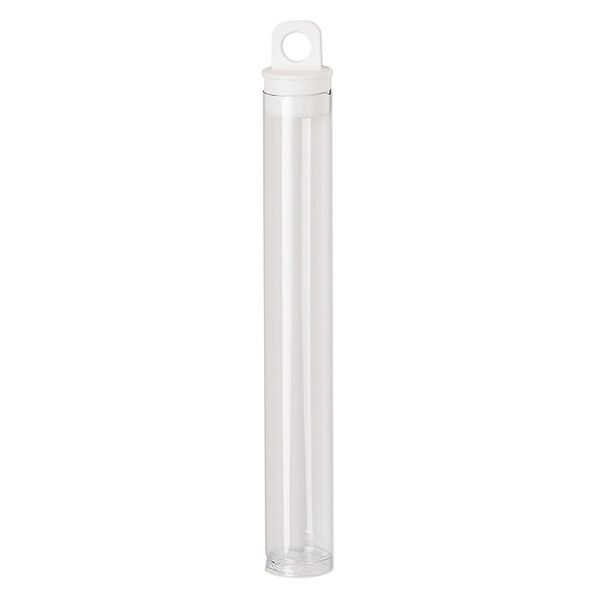 Vial, plastic, clear and white, 4 x 9/16 inch cylinder with hang tab. Sold per pkg of 100. image number 1
