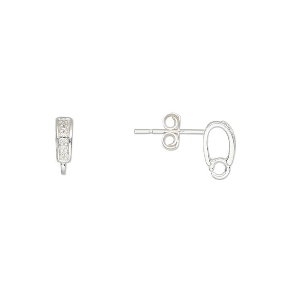 Earstud 1pkg2 sterling silver / cubic zirconia, 7x2.5mm / open loop, 20 gauge clear 1 pair image number 0