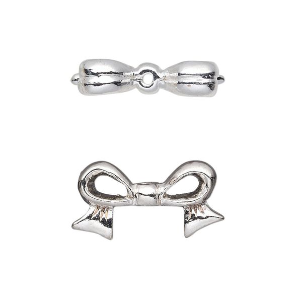 Bead, silver-plated pewter (tin-based alloy), 22x12mm bow, fits 10mm cube bead. Sold per pkg of 2. image number 0