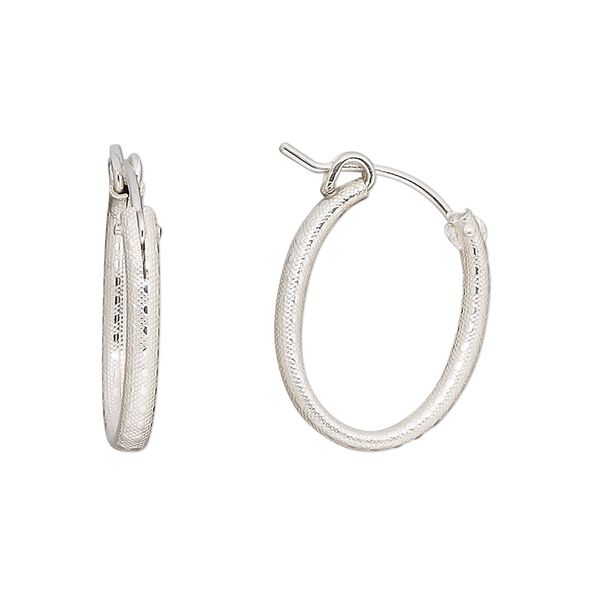 Earring hoop 1pkg2 sterling silver, 20mm textured oval / latch-back, 1 pair image number 0