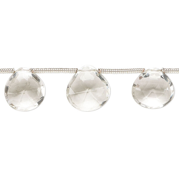 Green quartz 1pkg13, hand-cut top-drilled faceted puffed teardrop bead 10-11mm image number 0