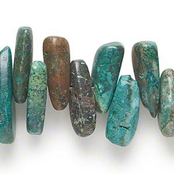 Bead, turquoise (dyed / stabilized), blue, extra-large top-drilled Hawaiian chip, Mohs hardness 5 to 6. Sold per 7-inch strand. image number 0