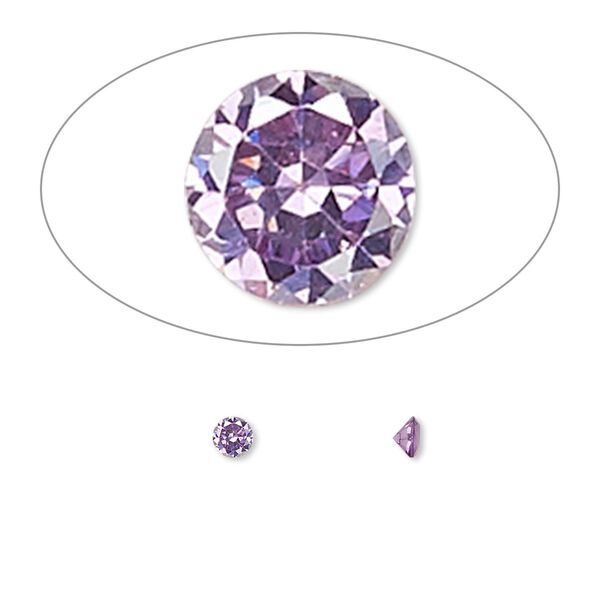 Gem, cubic zirconia, amethyst purple, 3mm faceted round, Mohs hardness 8-1/2. Sold per pkg of 5. image number 0