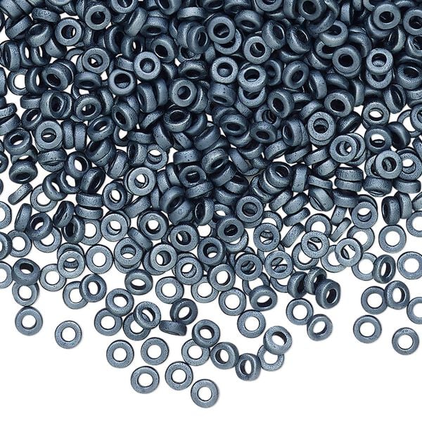 Seed bead, Miyuki, glass, pkg/10g, 3x1.3mm spacer rondelle, opaque matte steel blue, (SPR3-2001). image number 0