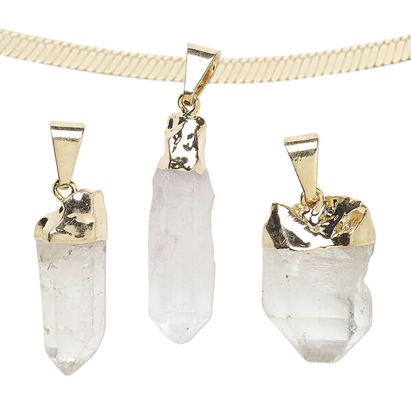 Quartz crystal / copper / brass 1pkg1, gold-plated hand-cut point pendant natural 19x9mm-27x14mm image number 0