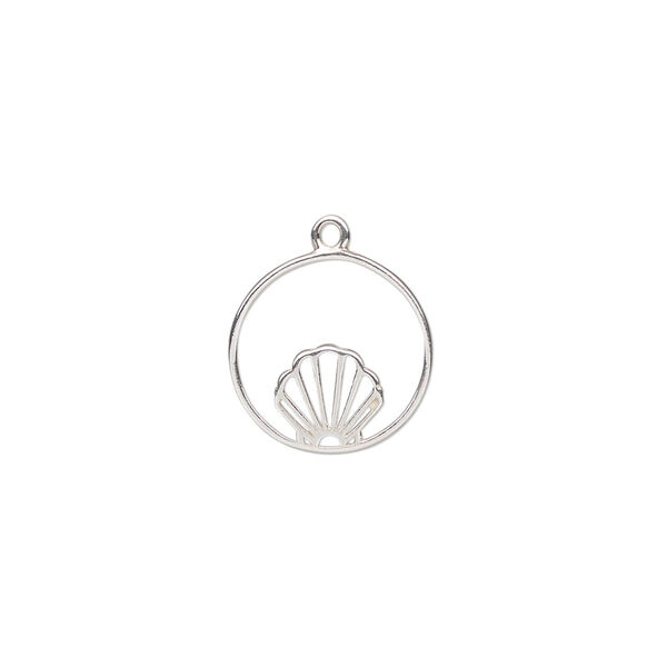 Charm Amoracast® 1pkg1 sterling silver, 14mm double-sided cutout mermaid seashell round image number 0
