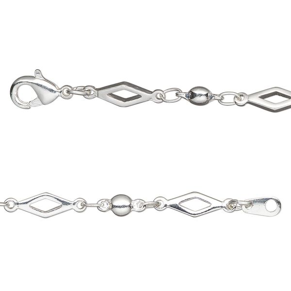 Chain, silver-plated brass, 4mm open diamond, 18 inches with lobster claw clasp. Sold individually. image number 0