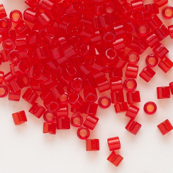 Seed bead, Delica®, glass, pkg/50g, #8 round, transparent red orange (DBL-0704). image number 0