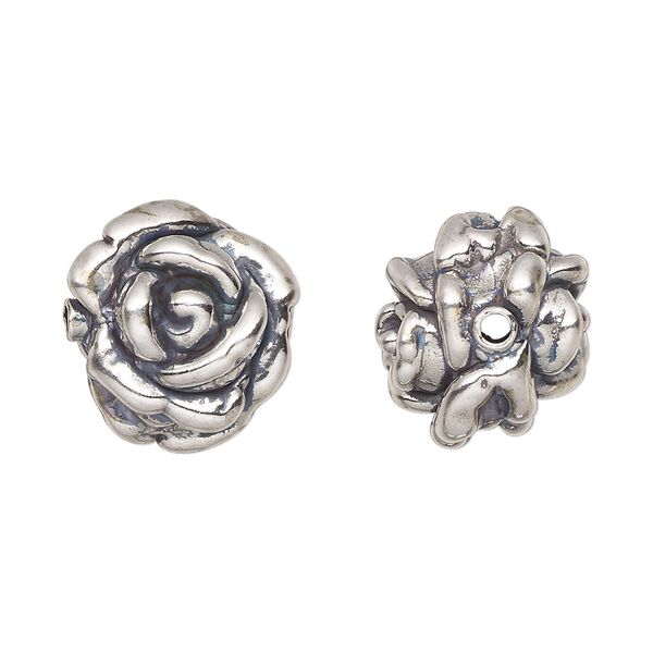 Bead, JBB Findings, sterling silver, electroformed, 16x14mm rose. Sold individually. image number 0