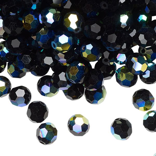 Bead 24pk jet AB, Preciosa Czech crystal 6mm round image number 0