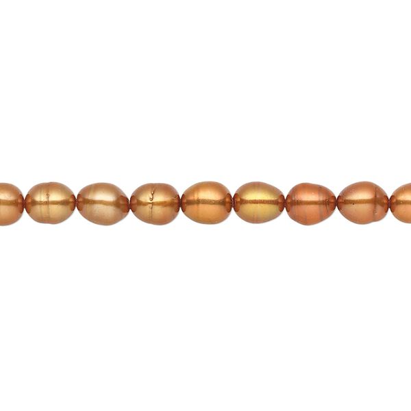Pearl, cultured freshwater (dyed), saffron, 4-5mm rice, C grade, Mohs hardness 2-1/2 to 4. Sold per 16-inch strand. image number 0