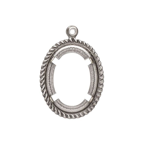 Drop, antique silver-plated brass, 24x19mm rope edge oval with 18x13mm oval setting. Sold per pkg of 10. image number 0