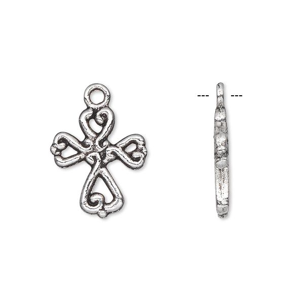 Drop, antique silver-plated "pewter" (zinc-based alloy), 16x14mm double-sided cross. Sold per pkg of 10. image number 0