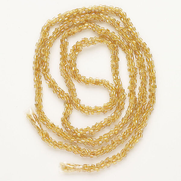 Cord, glass and nylon, pkg/40 inches, 5.5mm round hand-crocheted seed bead cord, orange AB. image number 0