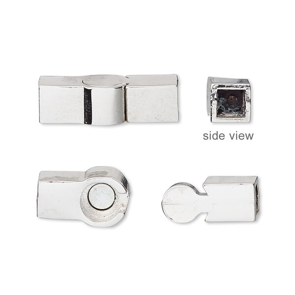 Clasp, magnetic slide lock, imitation rhodium-plated "pewter" (zinc-based alloy), 21x8mm square tube with glue-in ends, 4x4mm inside diameter. Sold individually. image number 0