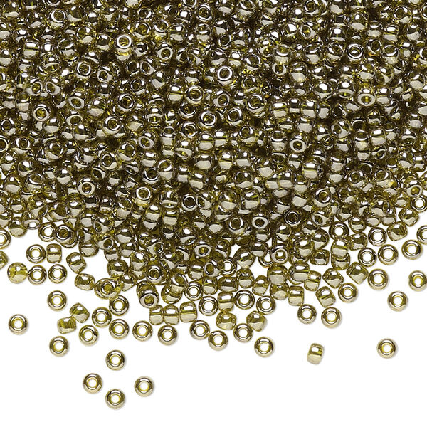 Seed bead, TOHO BEADS®, glass, pkg/50g, #11 round, translucent gold luster green tea (TR-11-457). image number 0