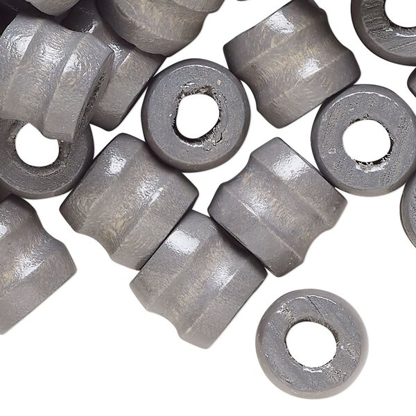 Bead, wood (dyed), green, 11-12mm ribbed barrel. Sold per pkg of 100. image number 0