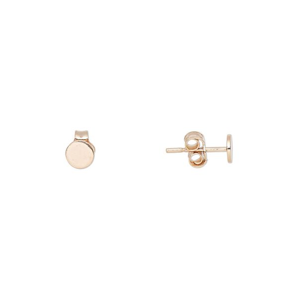 Earstud 1pkg4 rose gold-plated sterling silver, 4mm flat pad / 4mm round setting / earnuts, 2 pair image number 0