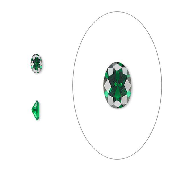 Gem, cubic zirconia, emerald green, 5x3mm faceted oval, Mohs hardness 8-1/2. Sold per pkg of 5. image number 0