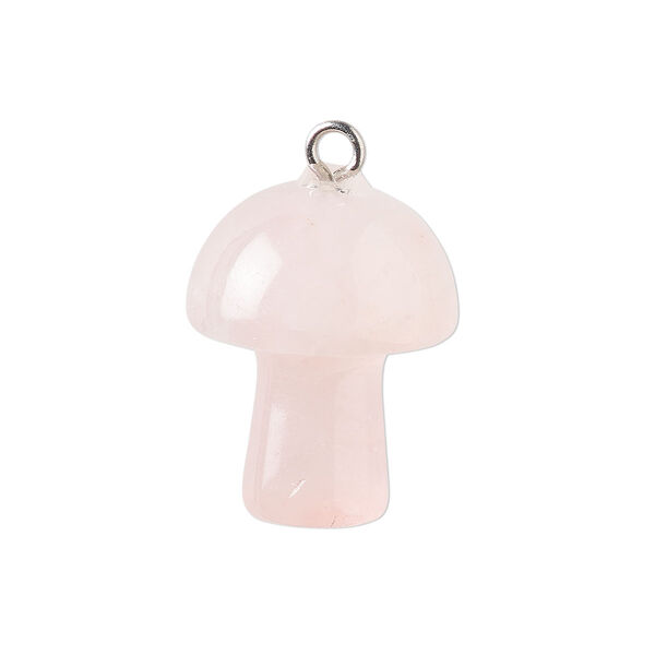 Rose quartz / brass 1pkg1, imitation rhodium-plated hand-carved 3D mushroom drop natural B- grade, 20x15mm image number 0