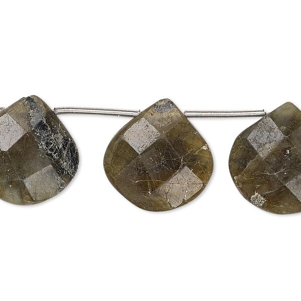 Labradorite 1pkg8, hand-cut top-drilled faceted puffed teardrop bead natural 16x15mm-17x17mm image number 0