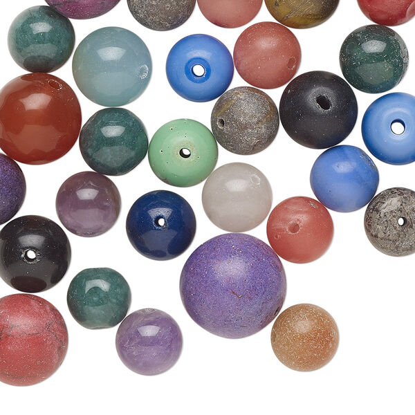Bead mix, multi-gemstone (natural / dyed / heated / irradiated / man-made / imitation), 10-16mm round, Mohs hardness 3 to 7. Sold per 3-ounce pkg, approximately 40 beads. image number 0