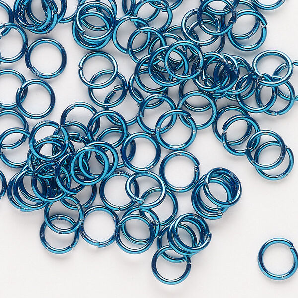 Jump ring, anodized steel, pkg/80, 6mm open round, 4.4mm inside diameter, teal, 21 gauge. image number 0