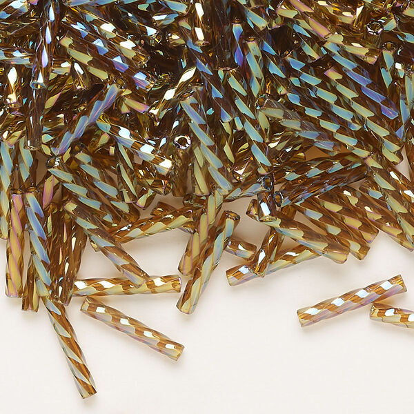 Bugle bead, Dyna-Mites™, glass, translucent rainbow brown, 12mm twisted. Sold per 1/2 kilogram pkg. image number 0
