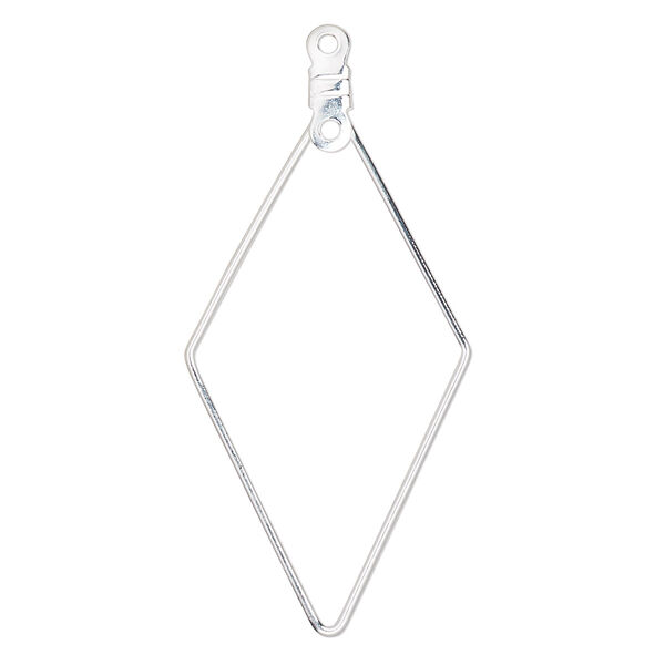 Beading hoop, silver-plated steel, 44x23mm open diamond with closed loop. Sold per pkg of 10. image number 0
