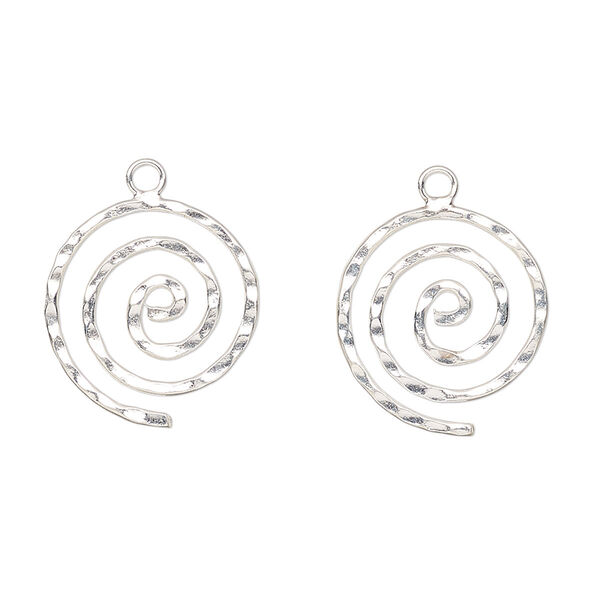 Drop, sterling silver, 16x15mm hammered spiral. Sold per pkg of 2. image number 0