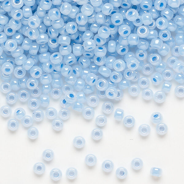 Seed bead, Miyuki, glass, pkg/250g, #8 rocaille, opaque luster sky blue (RR-523). image number 0