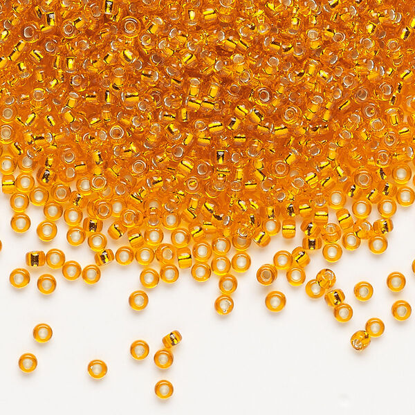 Seed bead, Miyuki, glass, pkg/250g, #11 rocaille, transparent silver-lined orange, (RR-8). image number 0
